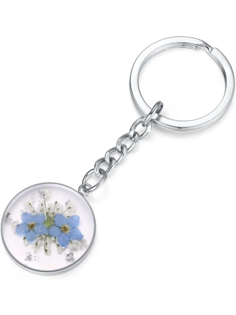 Personalized Pressed Flower Keychain Charm | Unique Forget-Me-Not Gift